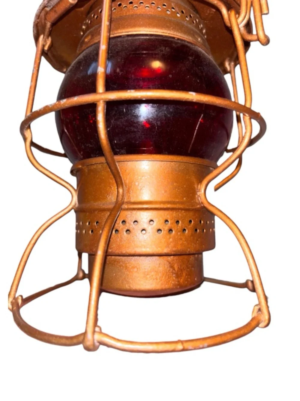 Pair of Vintage Adlake Kero Railroad Lanterns with Red Globes|Bronze Finish
